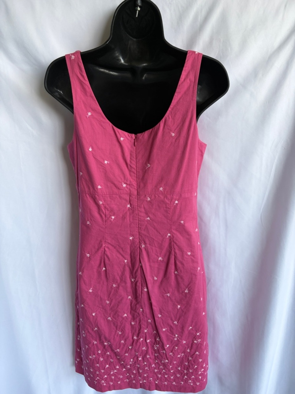 J Crew Embroidered Floral Sheath sz 4 100% Cotton Sleeveless Pink, 17” PTP, 35”L - Picture 5 of 8